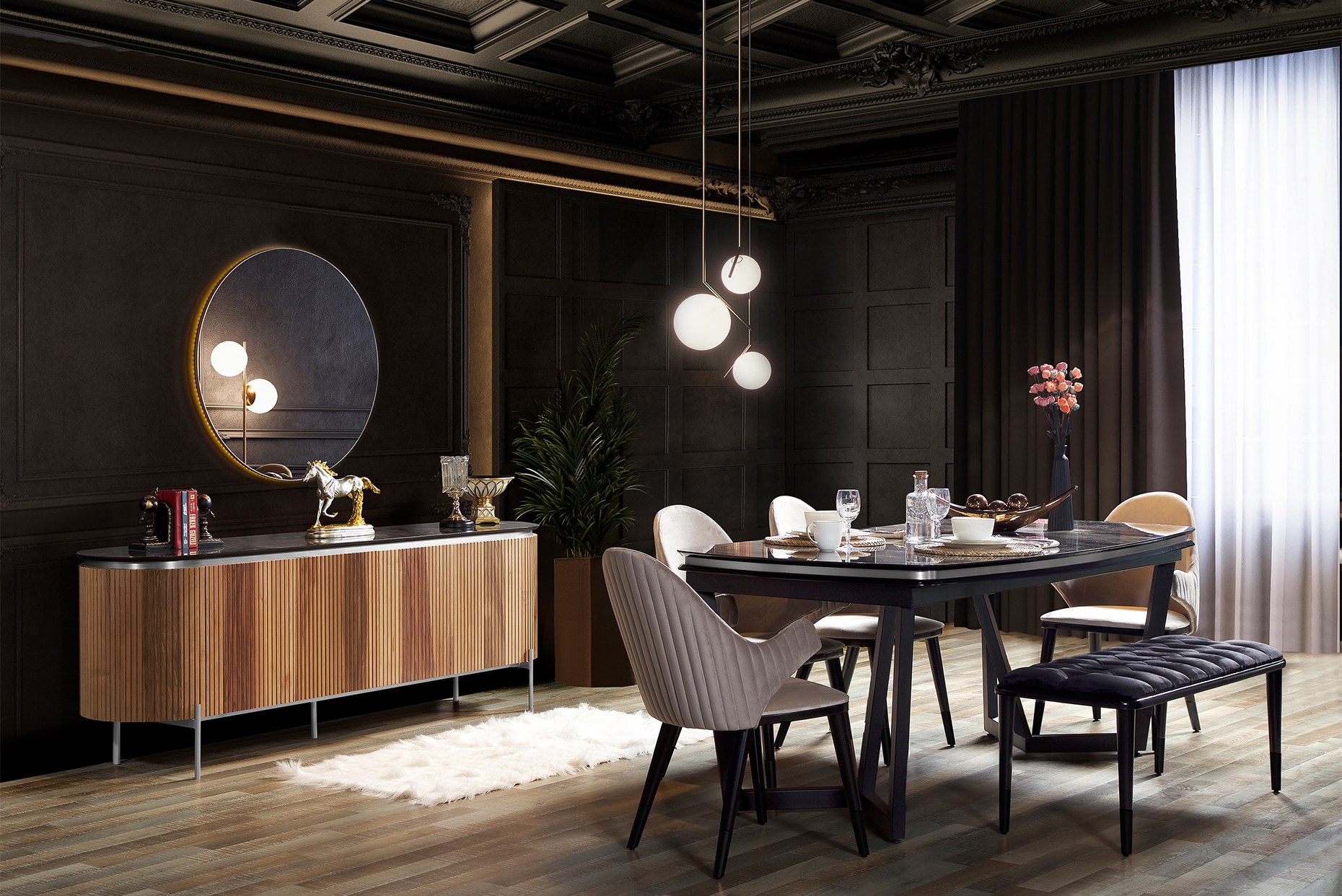 TESLA CEVİZ-SİLVER YEMEK ODASI