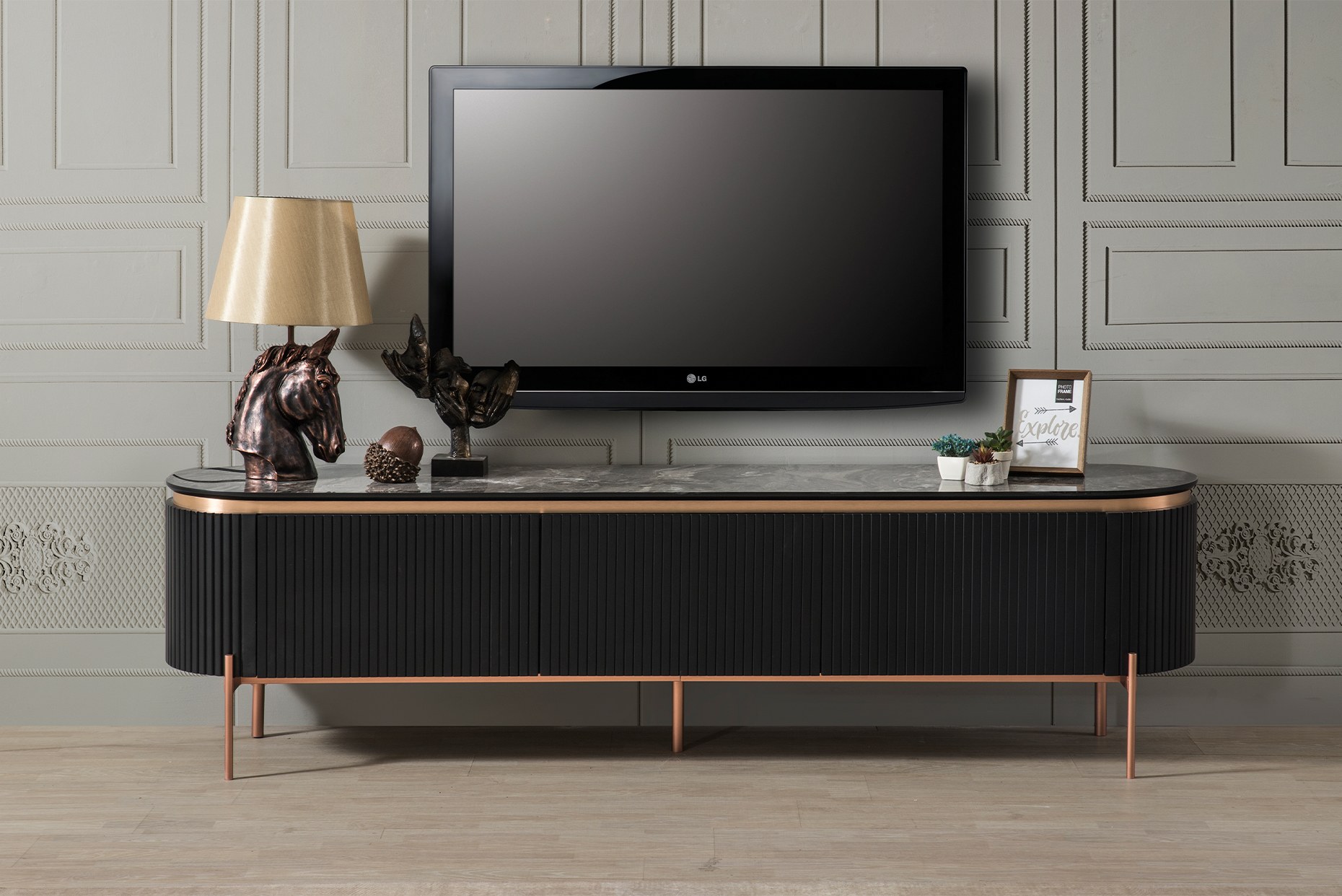 TESLA SİYAH-BRONZ TV ÜNİTESİ - Görsel 2