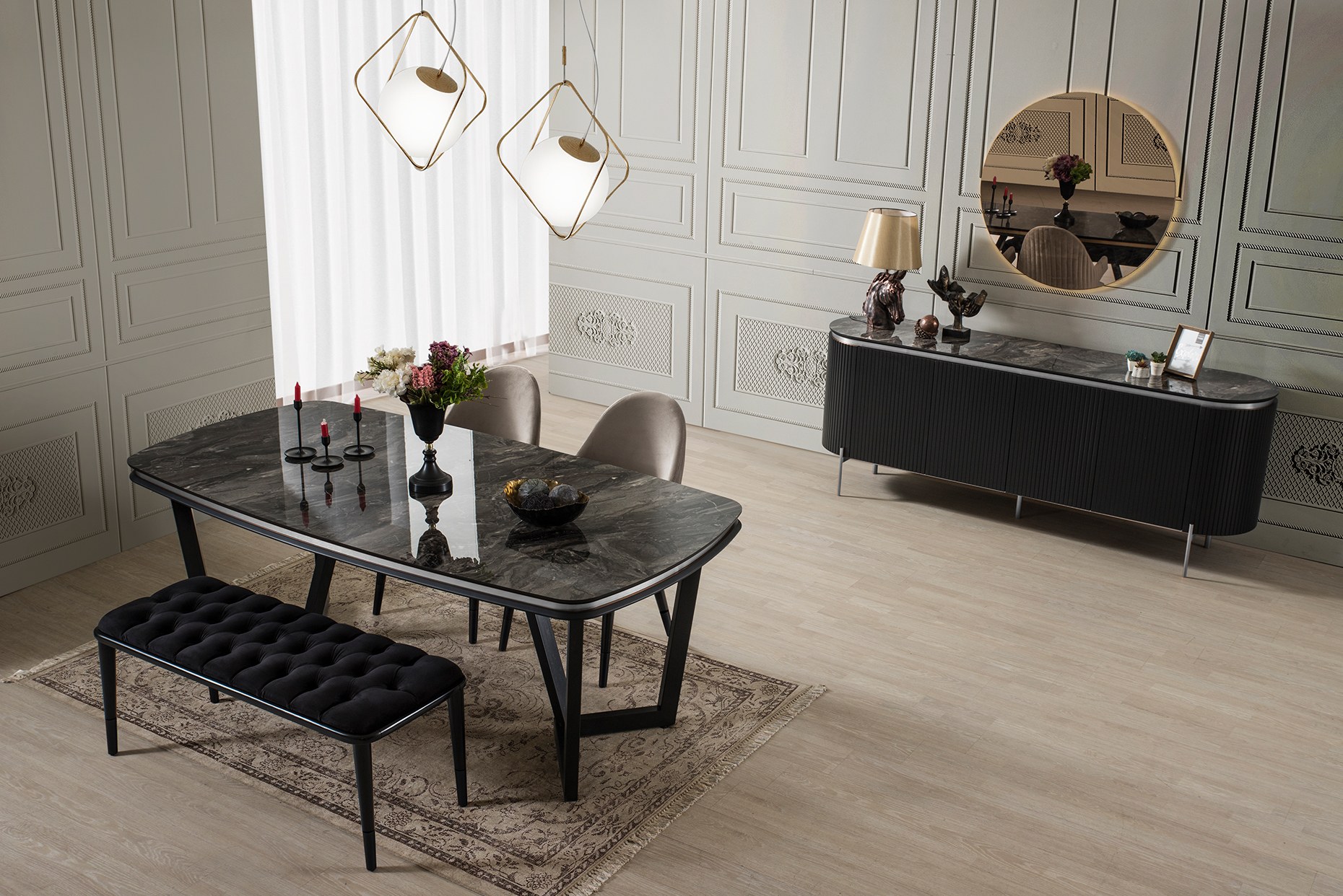 TESLA SİYAH-SİLVER YEMEK ODASI